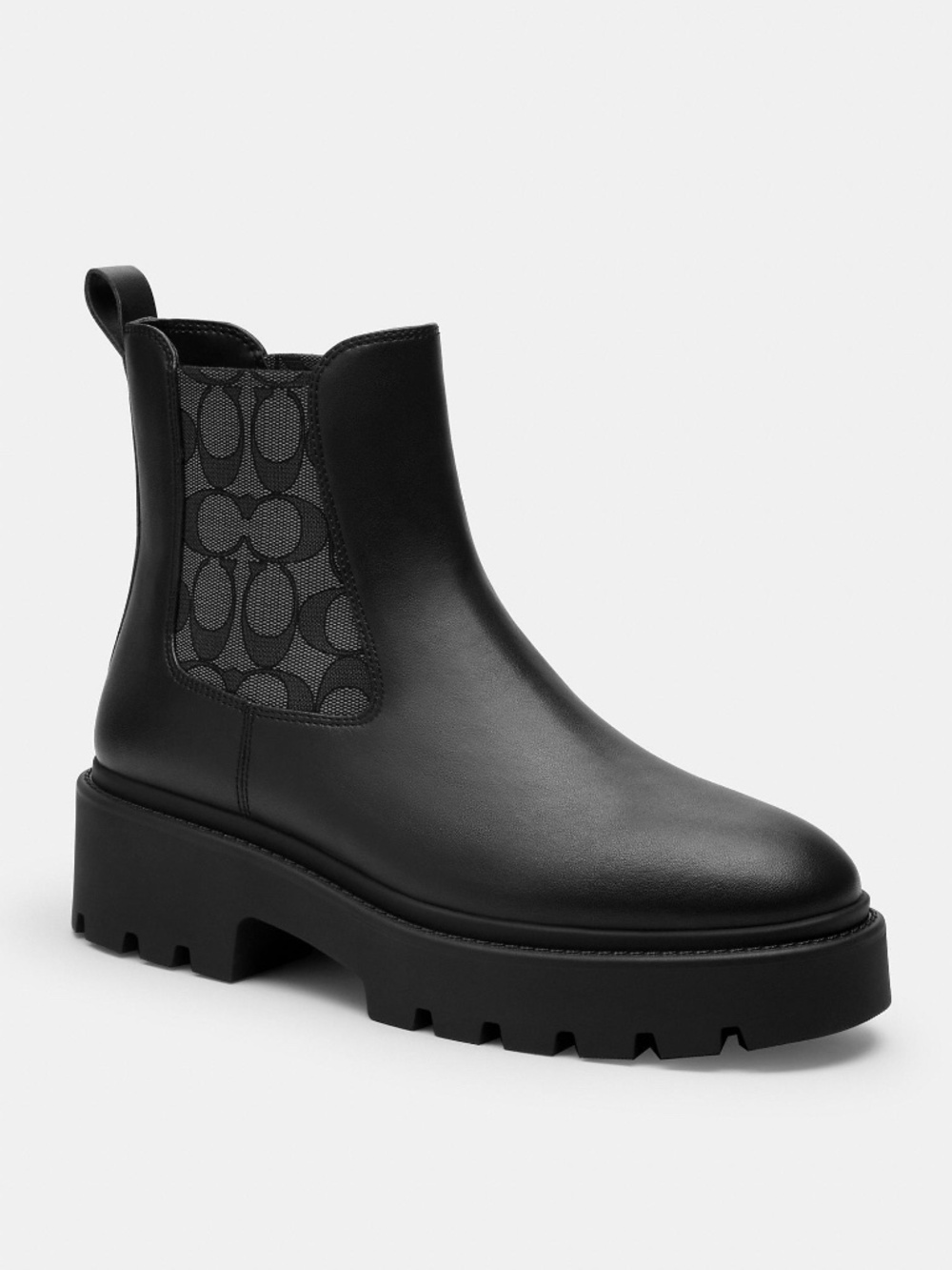 New Coach Black Lucy Chelsea Boot With Signature Polyester
